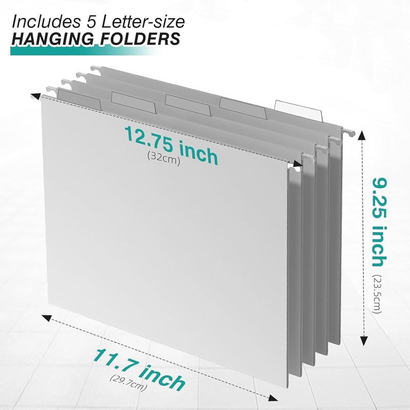 Sinboun Hanging File Organizer Letter-Size File Holder Filing Box Includes 5 Hanging Folders - Metal Mesh Magazine Letter Storage Cabinets File Cart for Office Home School, No Assembly Required White - Image 3